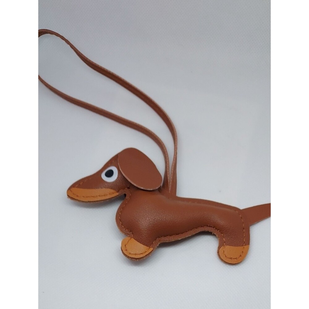 Dachshund Faux Leather Keychain Bag Purse Charm Brown NWT